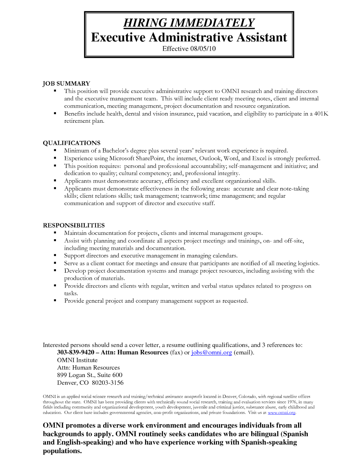 Example resume for administrative assistant